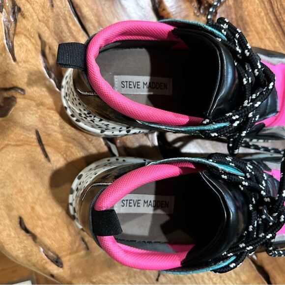 Steve Madden Cheetah Leopard Print Hot Pink Cliff Sneakers Size 8 - Picture 8 of 8